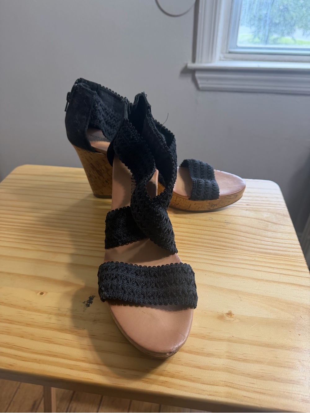 Montego Bay Club Black Woven Cork Wedge Sandals